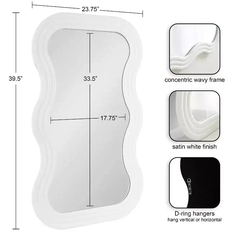 24"x40" Wavy Wall Mirror Wood White