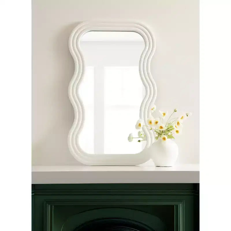 24"x40" Wavy Wall Mirror Wood White