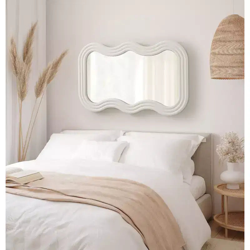 24"x40" Wavy Wall Mirror Wood White