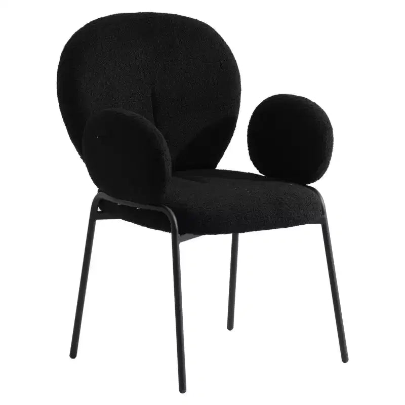 Boucle Dining Arm Chairs with Black Frame  Set of 2, Comfortable, Stylish, Modern Accent for Dining Rooms & Kitchens