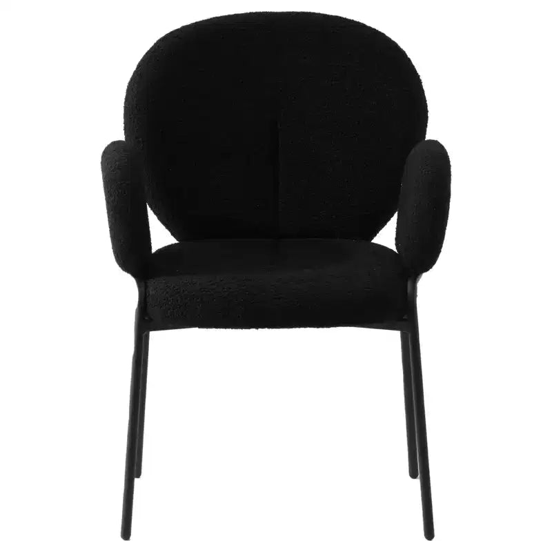 Boucle Dining Arm Chairs with Black Frame  Set of 2, Comfortable, Stylish, Modern Accent for Dining Rooms & Kitchens
