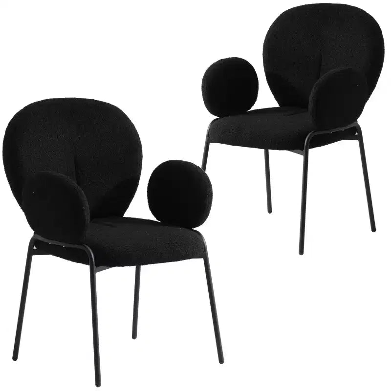 Boucle Dining Arm Chairs with Black Frame  Set of 2, Comfortable, Stylish, Modern Accent for Dining Rooms & Kitchens