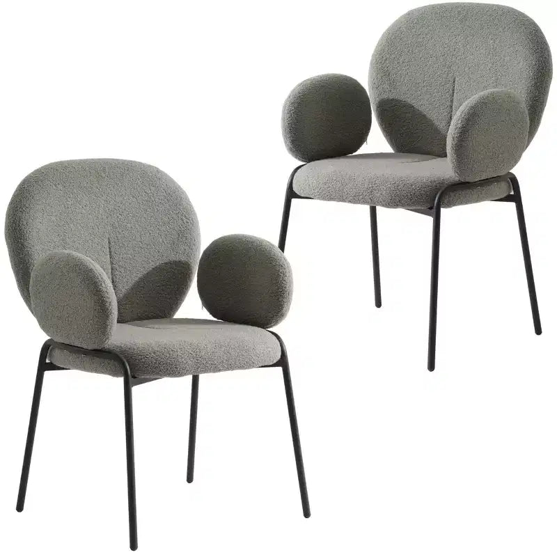 Boucle Dining Arm Chairs with Black Frame  Set of 2, Comfortable, Stylish, Modern Accent for Dining Rooms & Kitchens