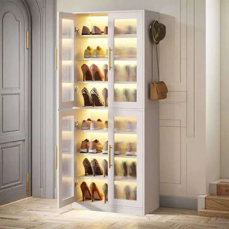 Shoe Storage Cabinet with Remote-Controlled LED Lights for Smart Home Decor