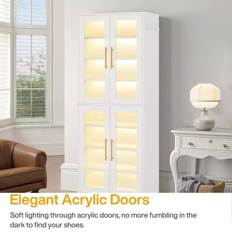 Shoe Storage Cabinet with Remote-Controlled LED Lights for Smart Home Decor