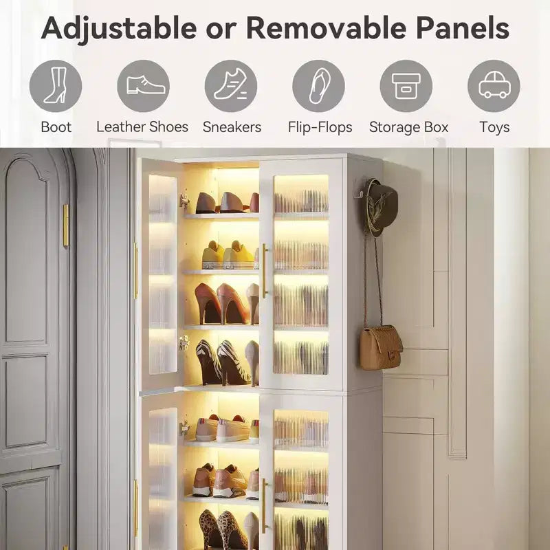 Shoe Storage Cabinet with Remote-Controlled LED Lights for Smart Home Decor