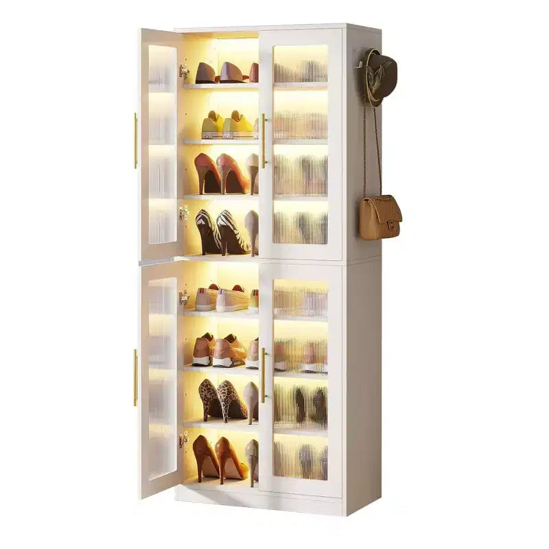 Shoe Storage Cabinet with Remote-Controlled LED Lights for Smart Home Decor