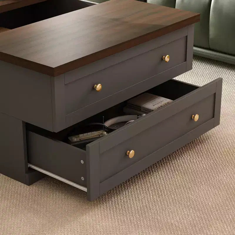 Stylish and Functional Coffee Table - Dark Grey Body with Brown Countertop, Ideal for Modern Living Rooms