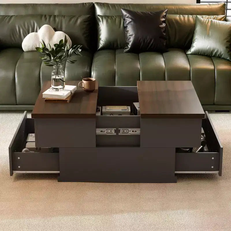 Stylish and Functional Coffee Table - Dark Grey Body with Brown Countertop, Ideal for Modern Living Rooms