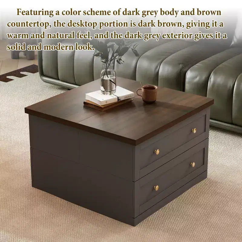 Stylish and Functional Coffee Table - Dark Grey Body with Brown Countertop, Ideal for Modern Living Rooms