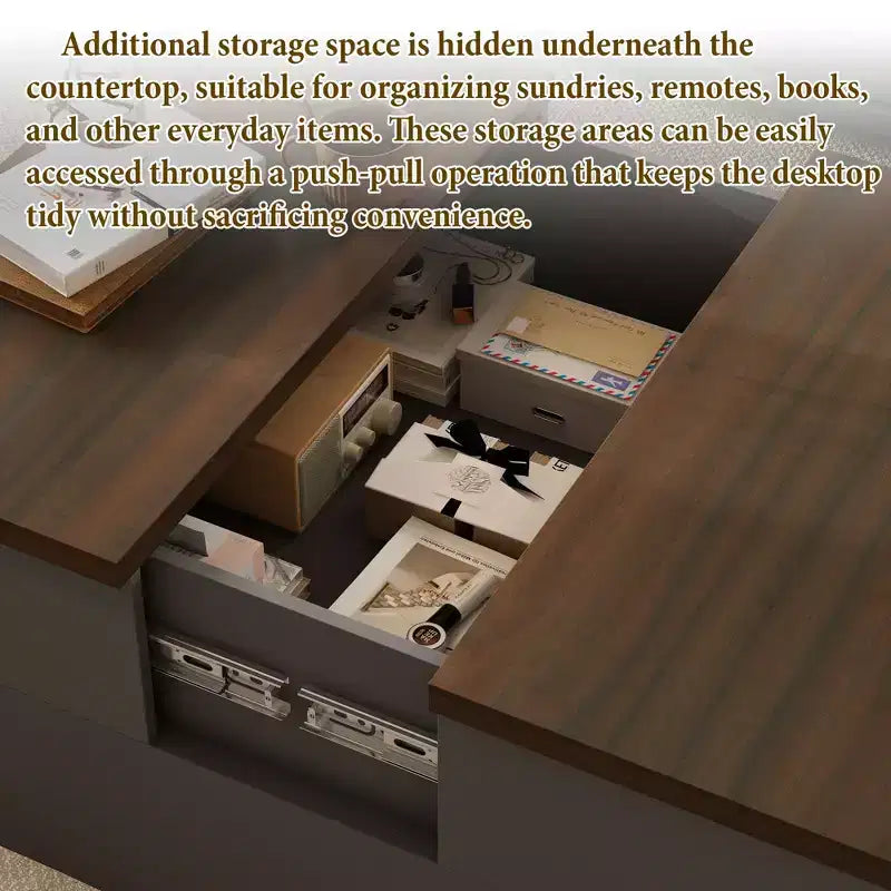 Stylish and Functional Coffee Table - Dark Grey Body with Brown Countertop, Ideal for Modern Living Rooms