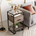 2-Pack Nightstands with Storage Drawer & Shelves, Tempered Glass Top & Steel Frame Bedside Tables for Bedroom, Dorm