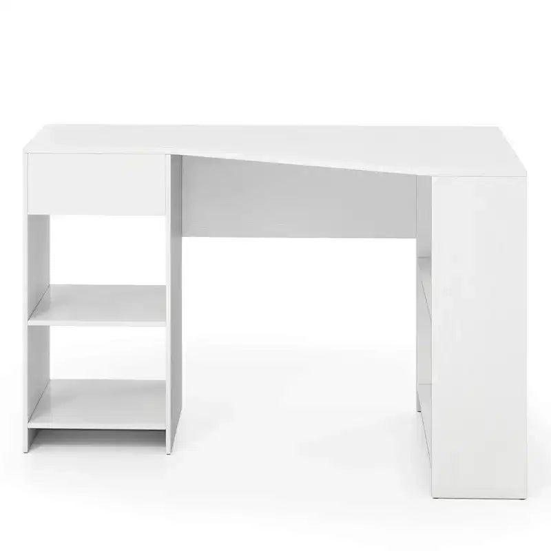 L Shaped Computer Desk with Drawer & Storage Shelves for Home Office Workstation