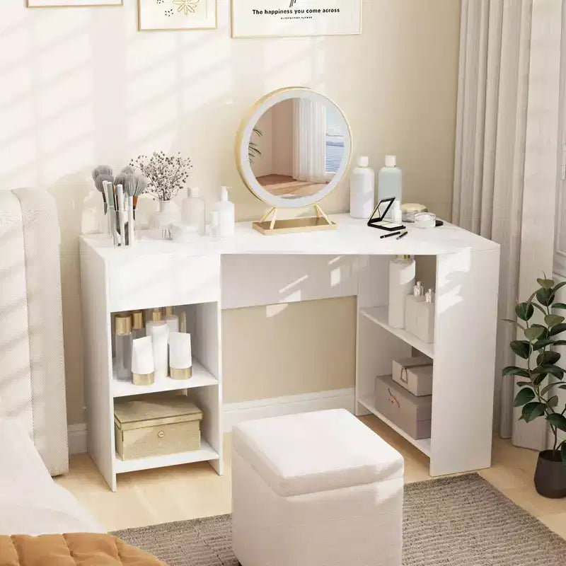 L Shaped Computer Desk with Drawer & Storage Shelves for Home Office Workstation