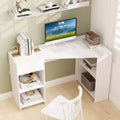 L Shaped Computer Desk with Drawer & Storage Shelves for Home Office Workstation
