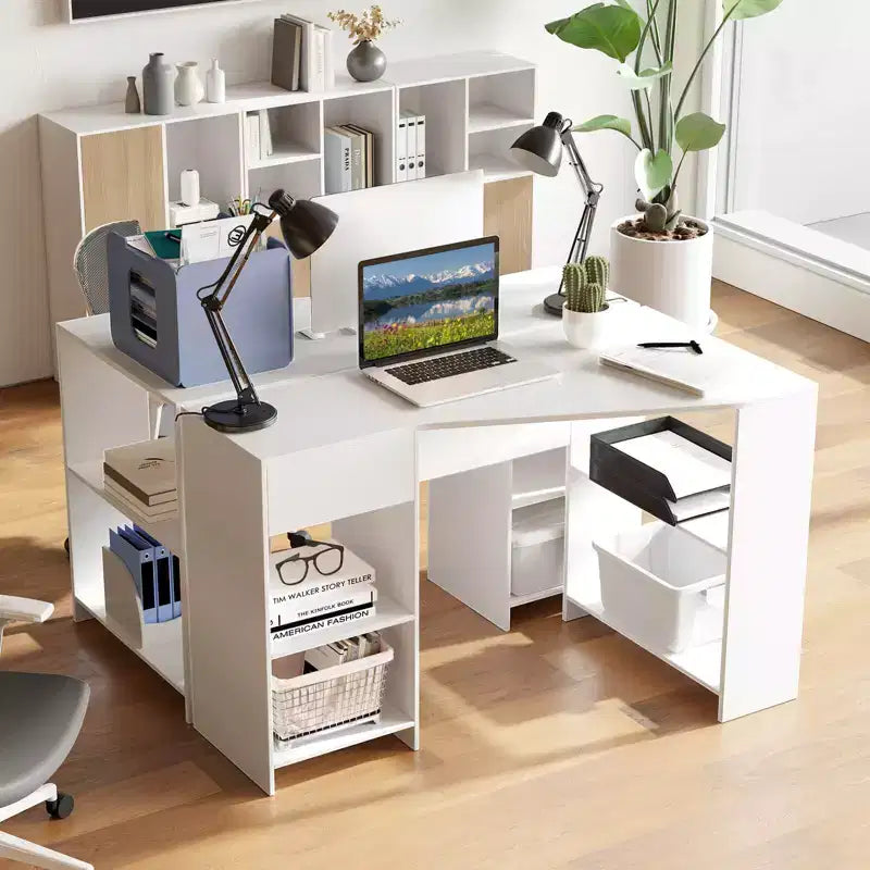 L Shaped Computer Desk with Drawer & Storage Shelves for Home Office Workstation
