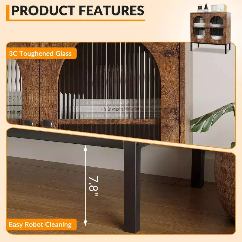 Credenza moderna in rattan con ante, madia contenitore in legno per sala da pranzo o cucina con piedini in metallo