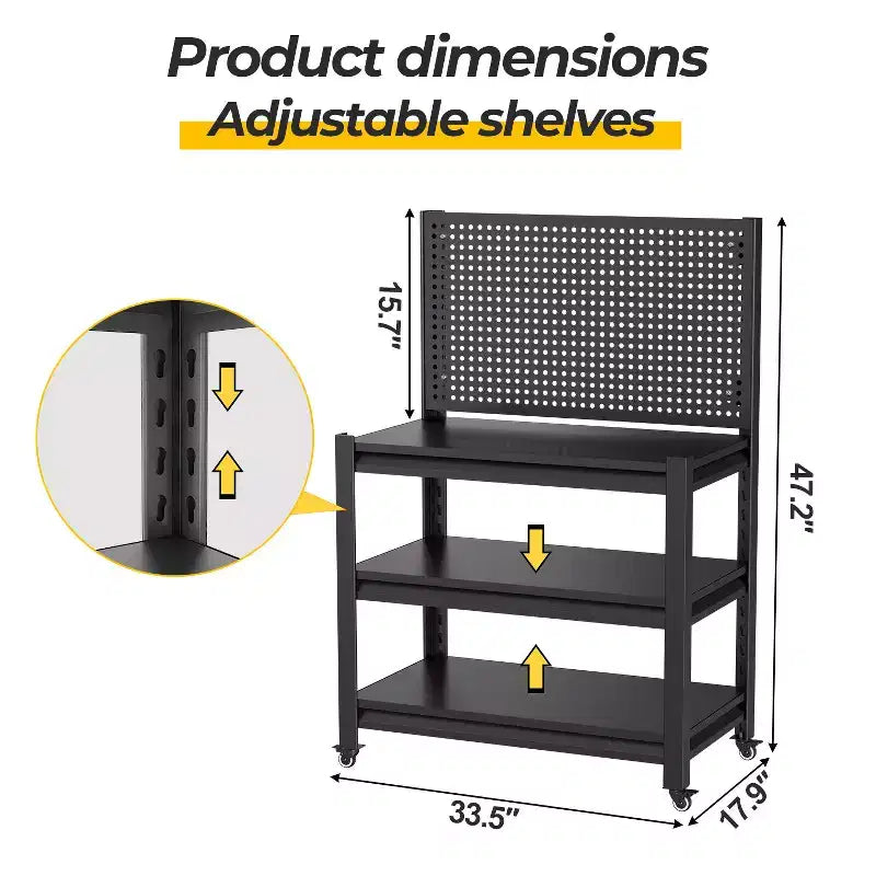 18 Heavy-Duty Metal Storage Shelving with Pegboard - 3-Tier Adjustable Garage Rack & Industrial Utility Shelf for Kitchen, Pantry & Garden