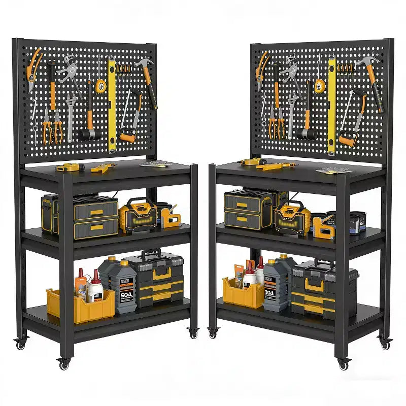 18 Heavy-Duty Metal Storage Shelving with Pegboard - 3-Tier Adjustable Garage Rack & Industrial Utility Shelf for Kitchen, Pantry & Garden