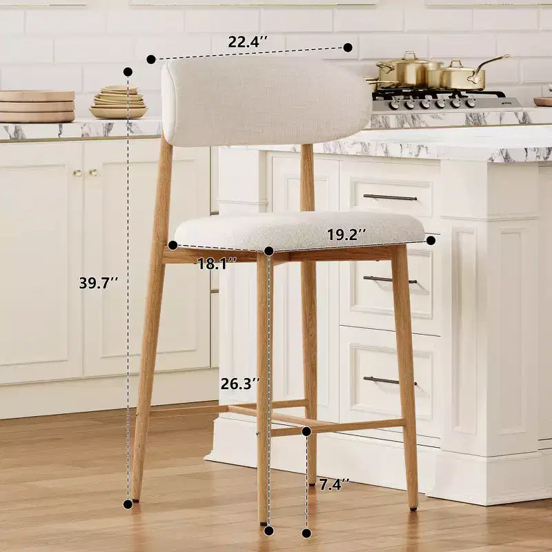 Sgabelli moderni da bancone in metallo imbottiti, stile Mid-Century, set da 2