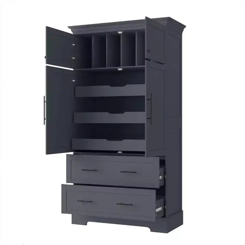72 Farmhouse Kitchen Pantry Cabinet, Freestanding Dining Storage Cabinet with Drawers, Pull-Out Trays, and Cake Pan Storage