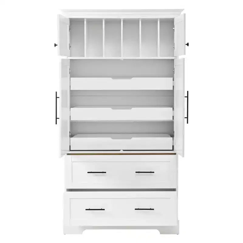 72 Farmhouse Kitchen Pantry Cabinet, Freestanding Dining Storage Cabinet with Drawers, Pull-Out Trays, and Cake Pan Storage