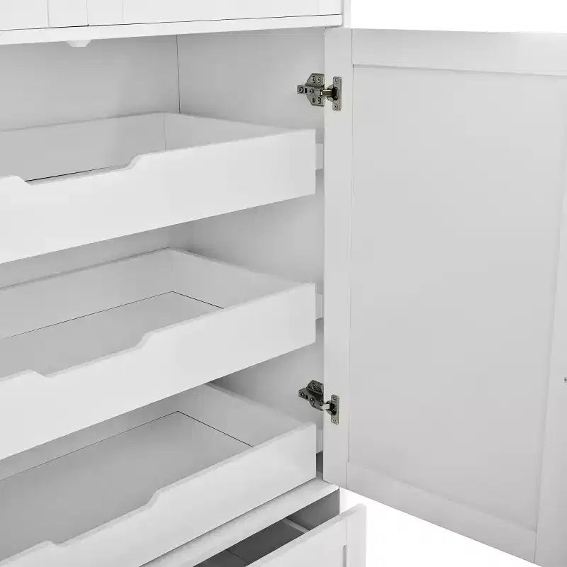 72 Farmhouse Kitchen Pantry Cabinet, Freestanding Dining Storage Cabinet with Drawers, Pull-Out Trays, and Cake Pan Storage