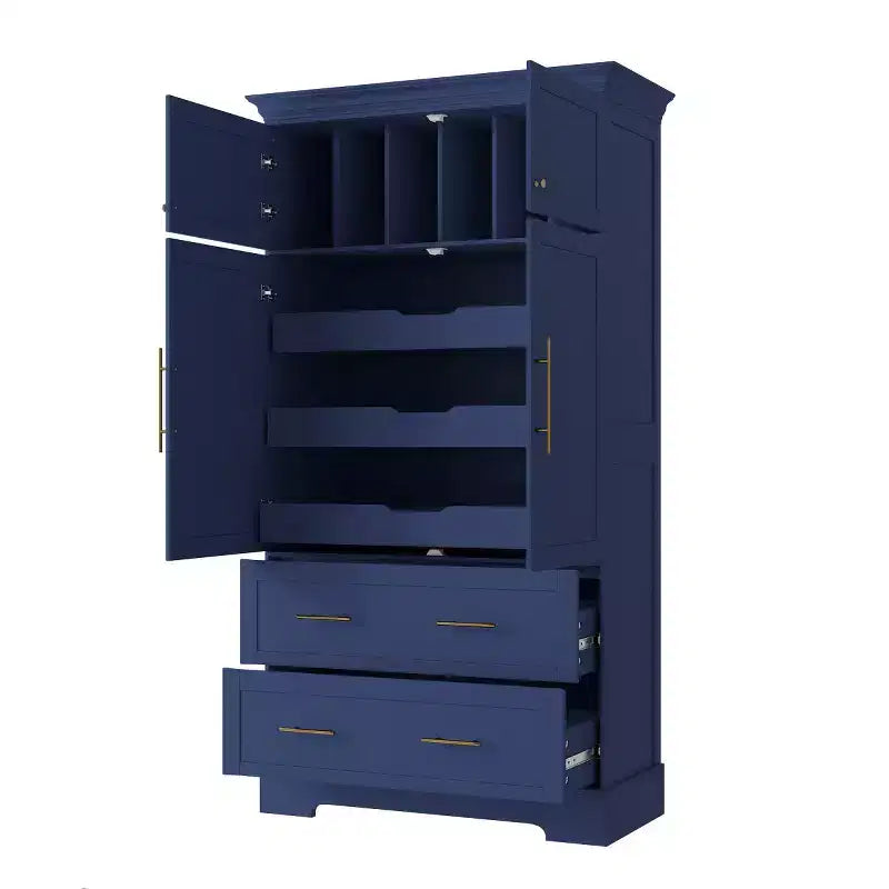 72 Farmhouse Kitchen Pantry Cabinet, Freestanding Dining Storage Cabinet with Drawers, Pull-Out Trays, and Cake Pan Storage