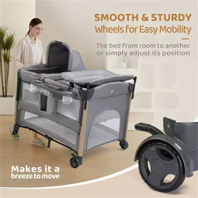 7 In 1 Bassinet Bedside Crib All In One Nursery Center in Gray With Changing Table