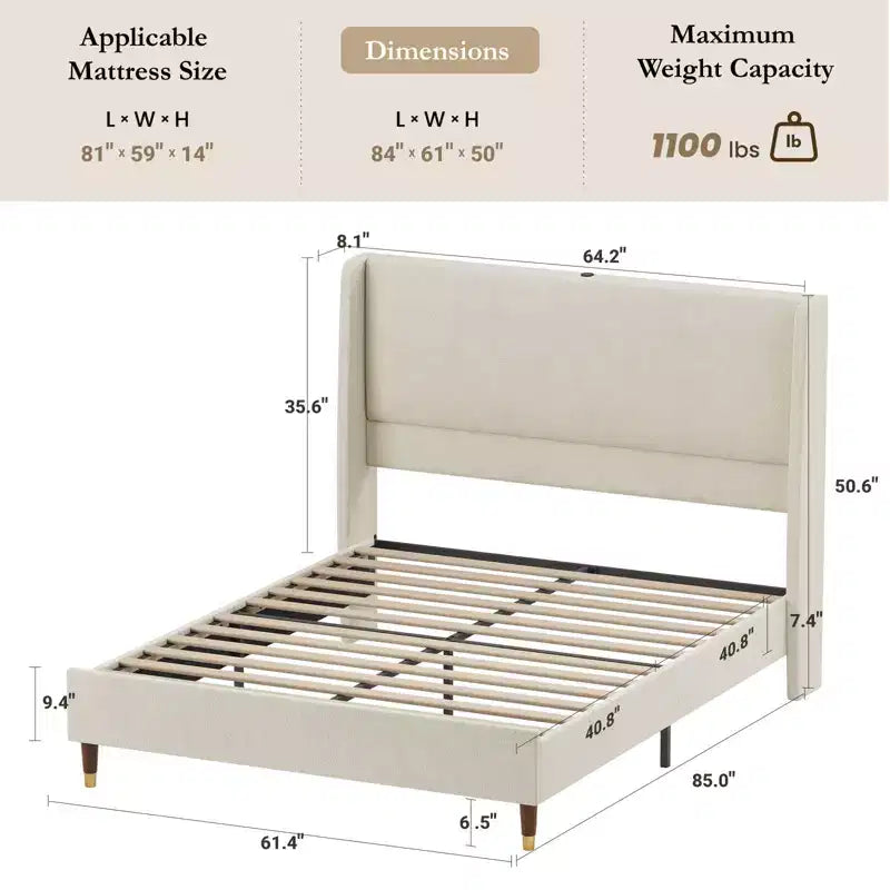 Letto moderno imbottito con contenitore