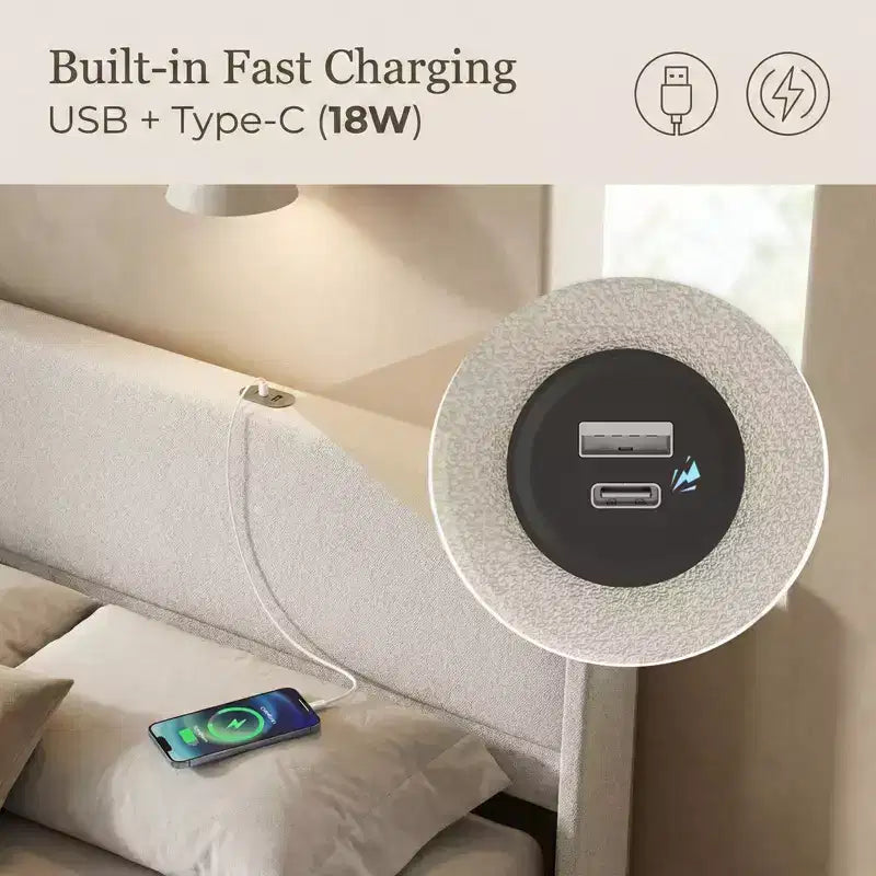 Letto moderno imbottito con contenitore