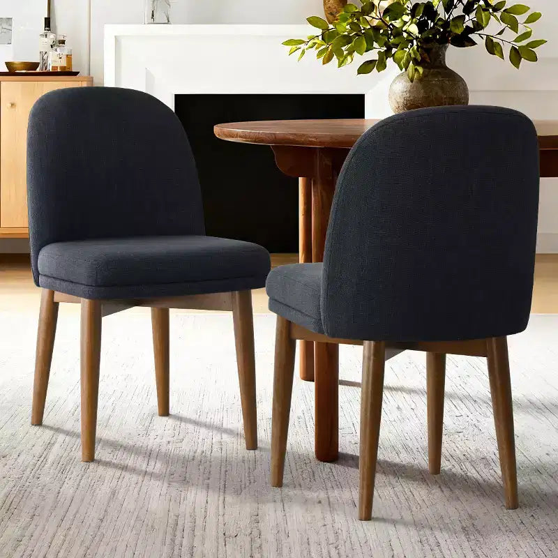 Set of 2 Modern Upholstered Dining Chairs, Linen Blend Armless Kitchen Seating with Solid Rubberwood Legs for Dining Room