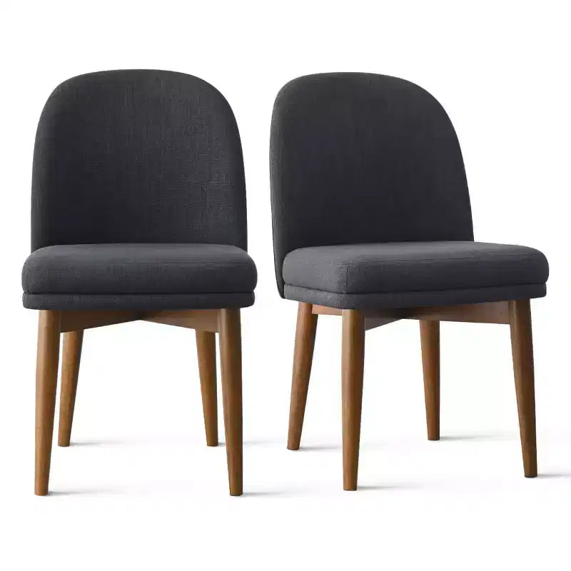 Set of 2 Modern Upholstered Dining Chairs, Linen Blend Armless Kitchen Seating with Solid Rubberwood Legs for Dining Room