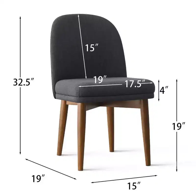 Set of 2 Modern Upholstered Dining Chairs, Linen Blend Armless Kitchen Seating with Solid Rubberwood Legs for Dining Room