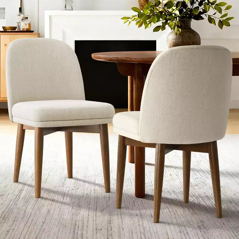 Set of 2 Modern Upholstered Dining Chairs, Linen Blend Armless Kitchen Seating with Solid Rubberwood Legs for Dining Room