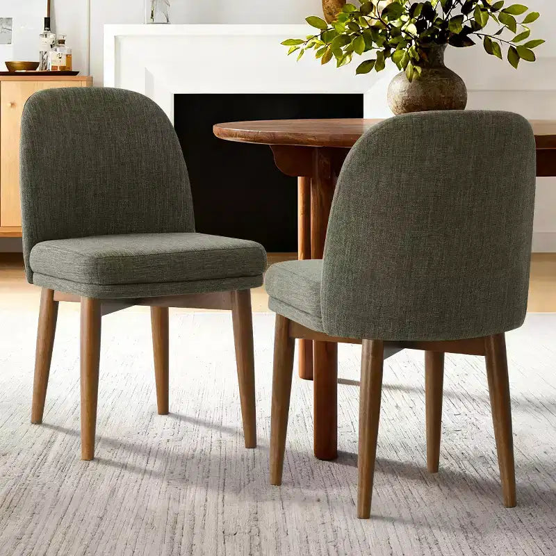 Set of 2 Modern Upholstered Dining Chairs, Linen Blend Armless Kitchen Seating with Solid Rubberwood Legs for Dining Room