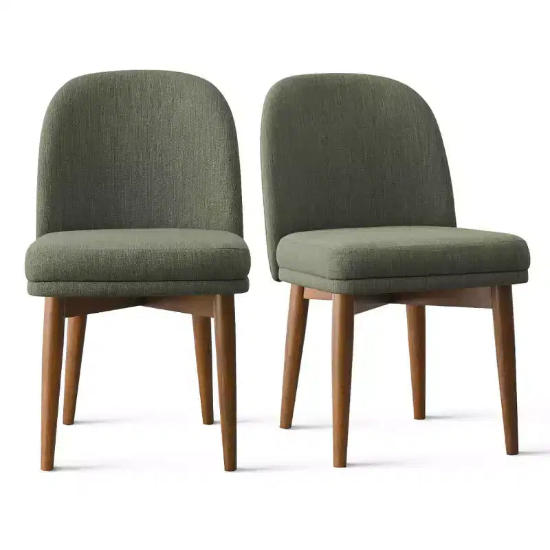 Set of 2 Modern Upholstered Dining Chairs, Linen Blend Armless Kitchen Seating with Solid Rubberwood Legs for Dining Room