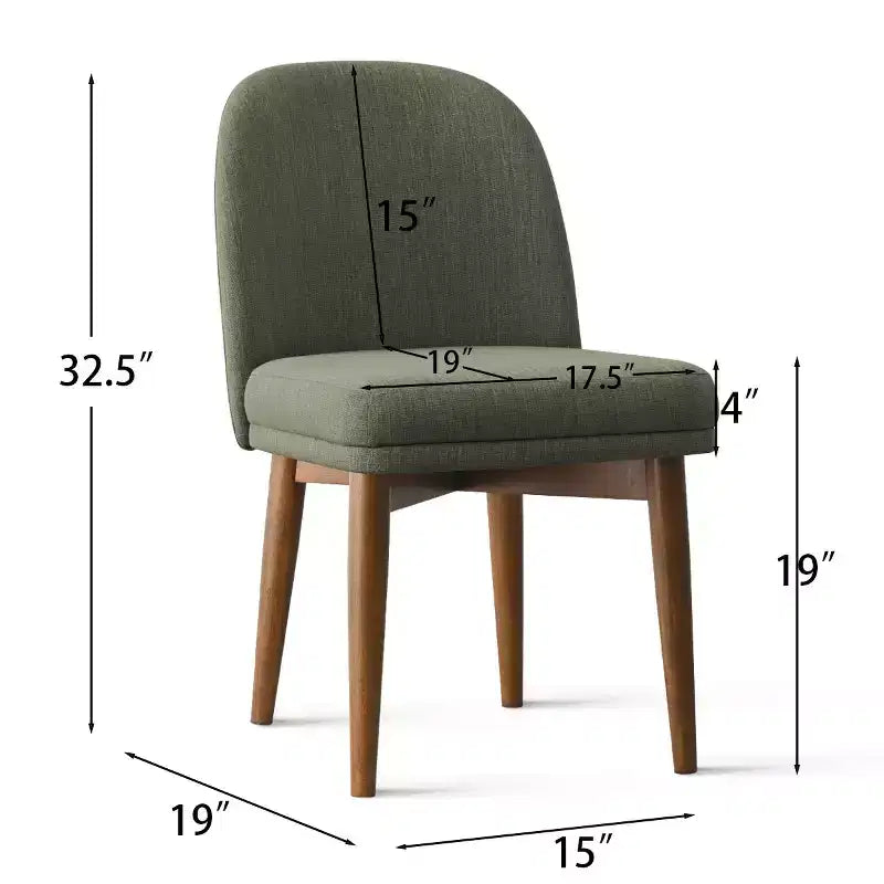 Set of 2 Modern Upholstered Dining Chairs, Linen Blend Armless Kitchen Seating with Solid Rubberwood Legs for Dining Room