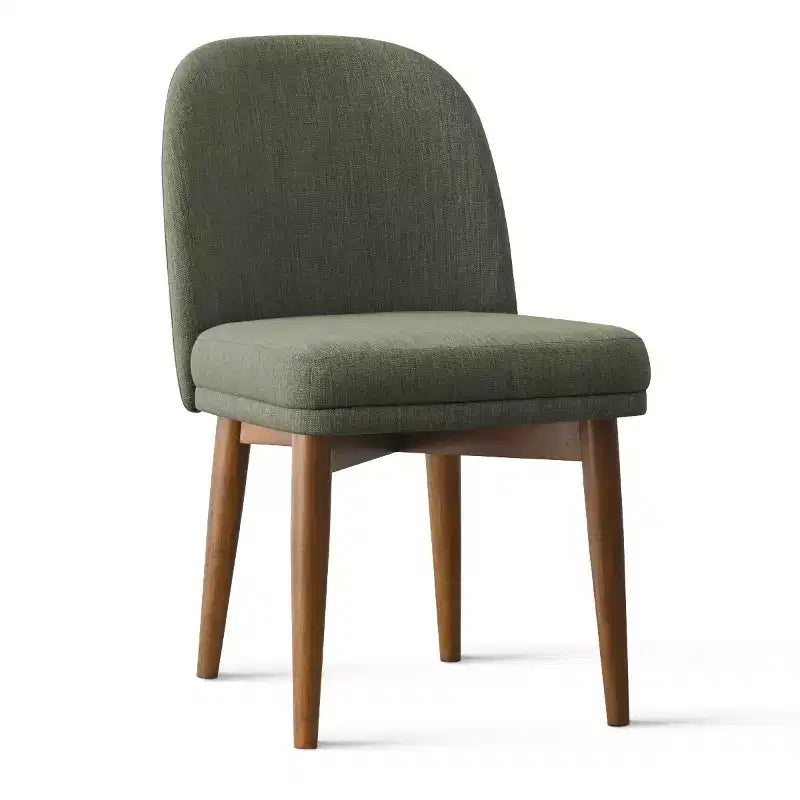 Set of 2 Modern Upholstered Dining Chairs, Linen Blend Armless Kitchen Seating with Solid Rubberwood Legs for Dining Room