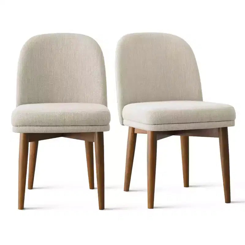Set of 2 Modern Upholstered Dining Chairs, Linen Blend Armless Kitchen Seating with Solid Rubberwood Legs for Dining Room