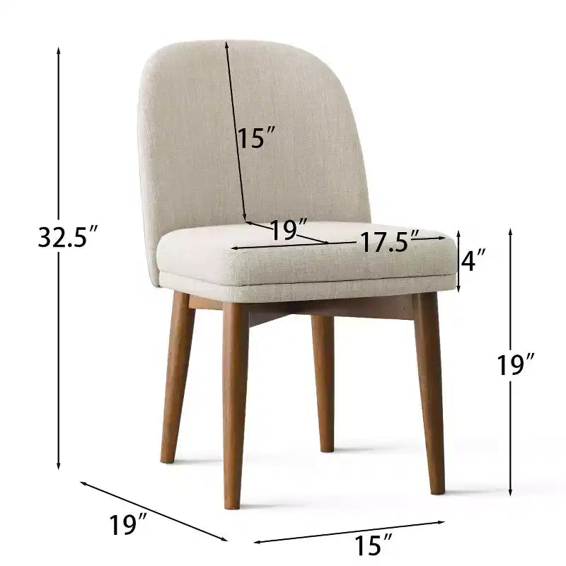 Set of 2 Modern Upholstered Dining Chairs, Linen Blend Armless Kitchen Seating with Solid Rubberwood Legs for Dining Room