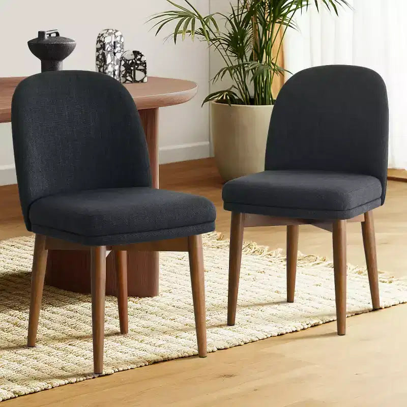 Set of 2 Modern Upholstered Dining Chairs, Linen Blend Armless Kitchen Seating with Solid Rubberwood Legs for Dining Room