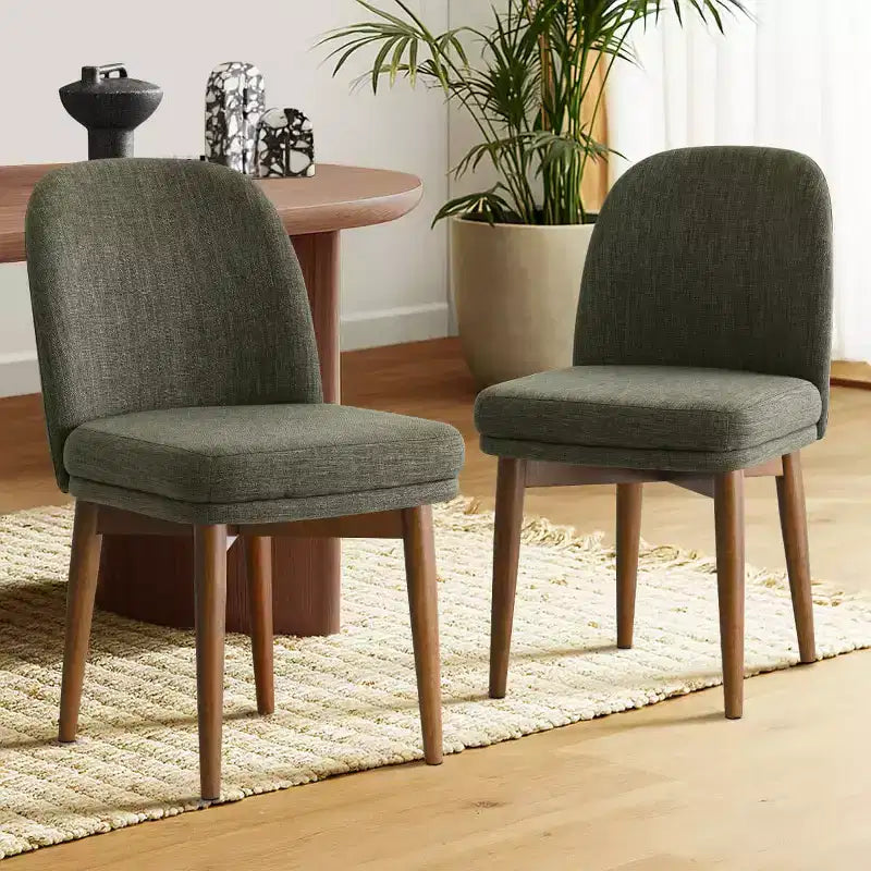 Set of 2 Modern Upholstered Dining Chairs, Linen Blend Armless Kitchen Seating with Solid Rubberwood Legs for Dining Room