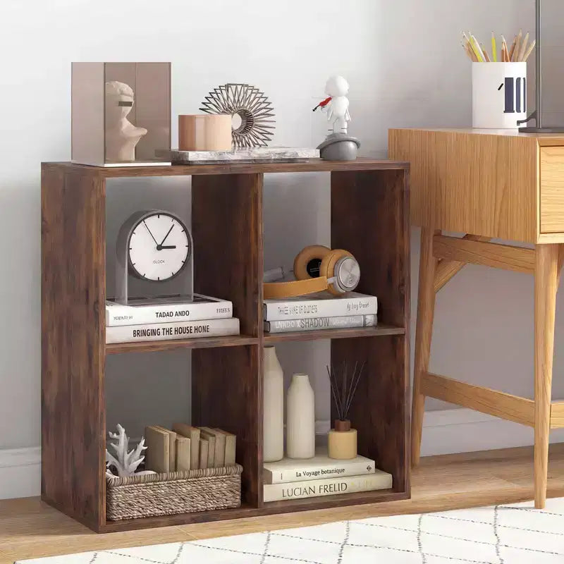 4-Cube Open Bookshelf with Anti-tip Kits Home Modern Style Storage Shelf for Study Black/White/Natural/Brown