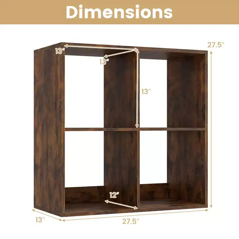 4-Cube Open Bookshelf with Anti-tip Kits Home Modern Style Storage Shelf for Study Black/White/Natural/Brown