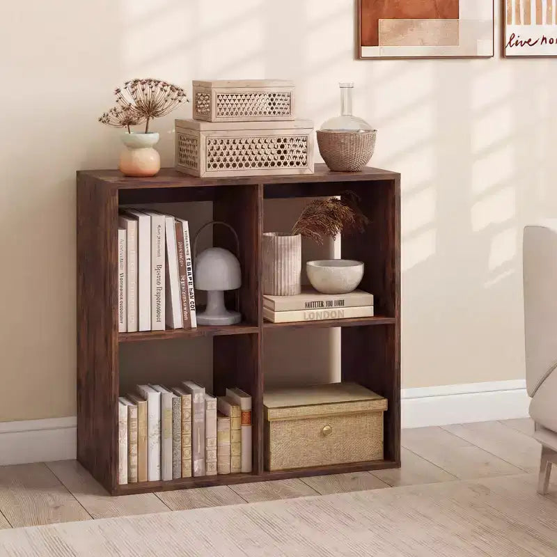 4-Cube Open Bookshelf with Anti-tip Kits Home Modern Style Storage Shelf for Study Black/White/Natural/Brown