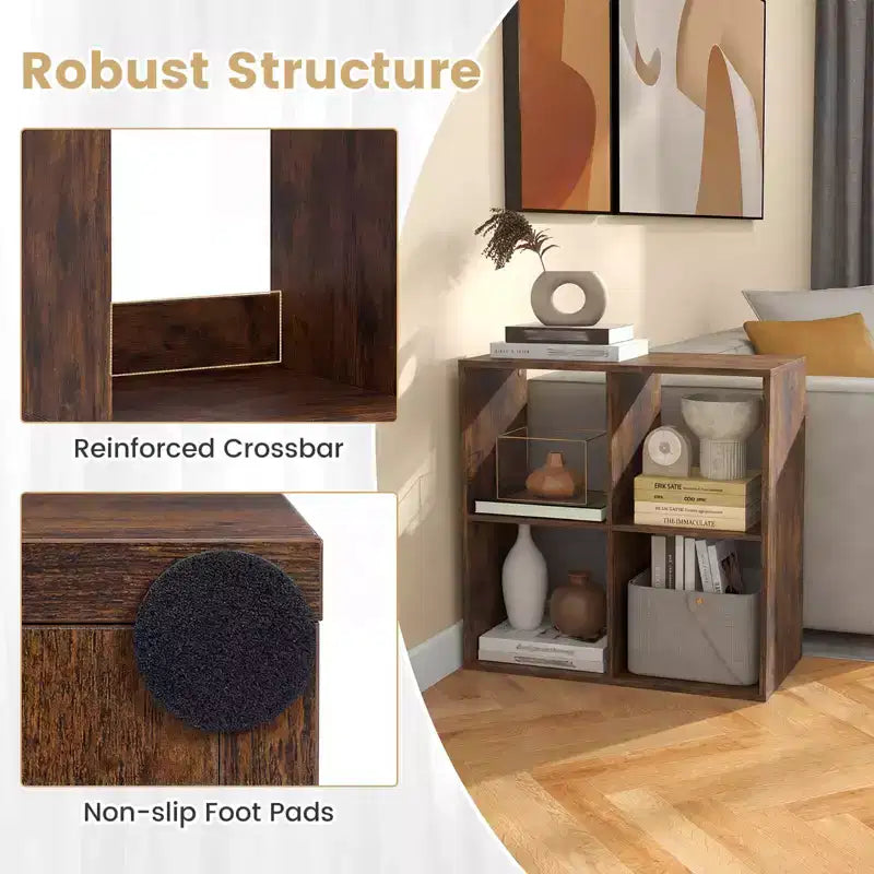 4-Cube Open Bookshelf with Anti-tip Kits Home Modern Style Storage Shelf for Study Black/White/Natural/Brown