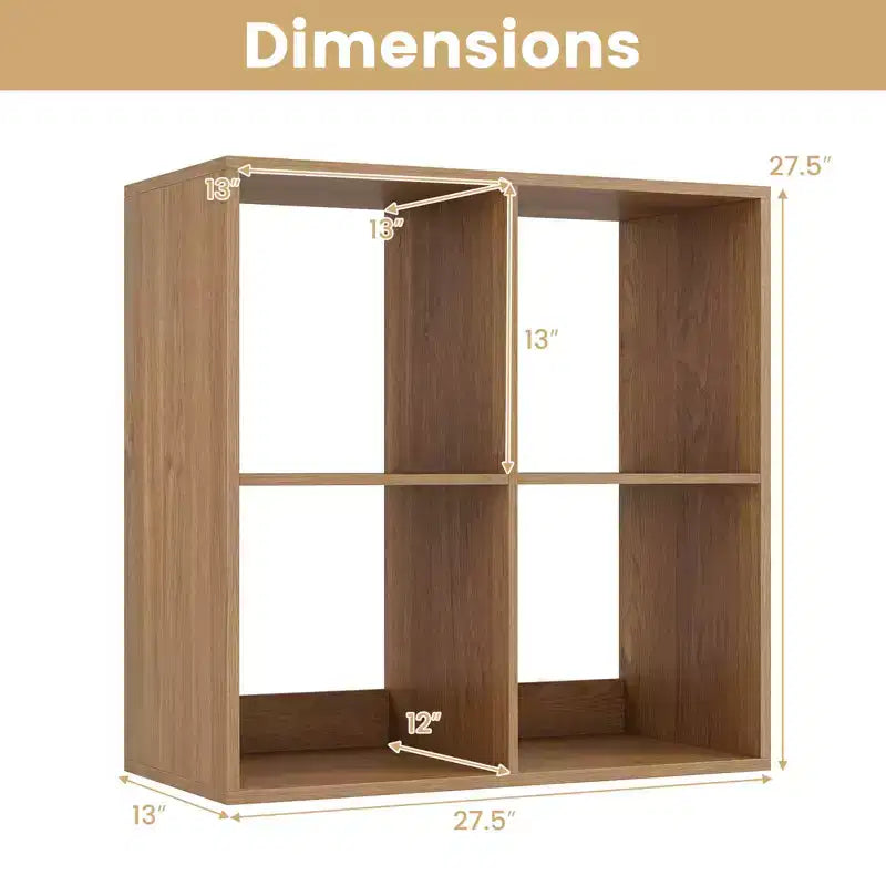 4-Cube Open Bookshelf with Anti-tip Kits Home Modern Style Storage Shelf for Study Black/White/Natural/Brown