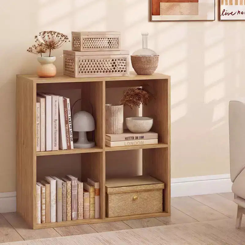 4-Cube Open Bookshelf with Anti-tip Kits Home Modern Style Storage Shelf for Study Black/White/Natural/Brown