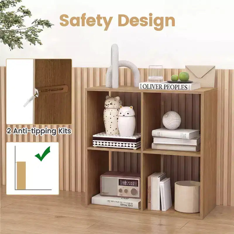 4-Cube Open Bookshelf with Anti-tip Kits Home Modern Style Storage Shelf for Study Black/White/Natural/Brown